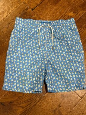 BlueWave Sailboat Swim Trunks Boy’s Size 14 Blue Nautical Print Board Shorts